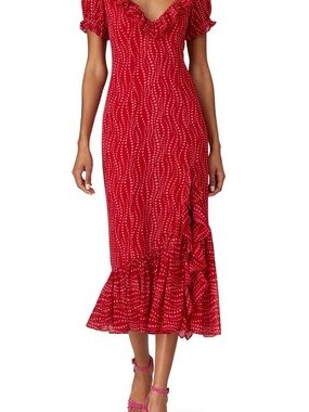 Cinq a’ sept Star Print Red Midi Dress